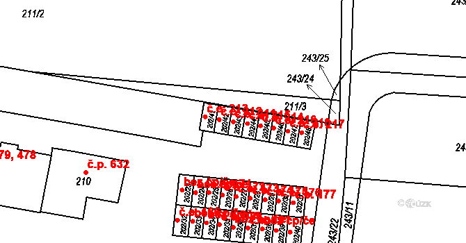 Plumlov 211 na parcele st. 202/43 v KÚ Plumlov, Katastrální mapa