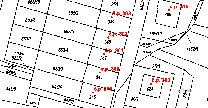 Protivanov 301 na parcele st. 347 v KÚ Protivanov, Katastrální mapa