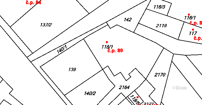 Olbramkostel 123 na parcele st. 118/1 v KÚ Olbramkostel, Katastrální mapa