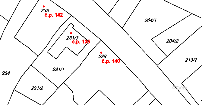 Oleksovice 140 na parcele st. 228 v KÚ Oleksovice, Katastrální mapa