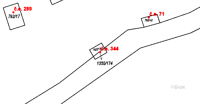 Oslnovice 344 na parcele st. 1350/174 v KÚ Oslnovice, Katastrální mapa