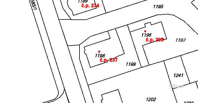 Moravský Krumlov 237 na parcele st. 1198 v KÚ Moravský Krumlov, Katastrální mapa