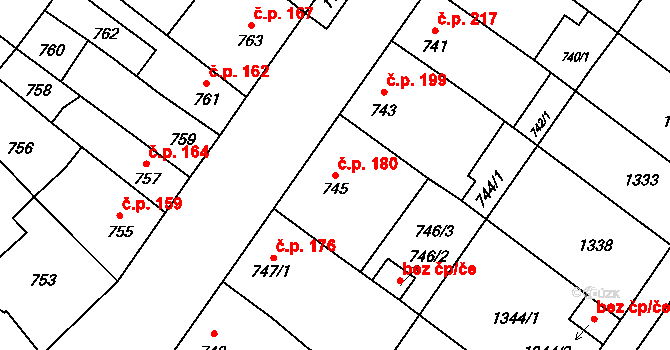 Bochoř 180 na parcele st. 745 v KÚ Bochoř, Katastrální mapa