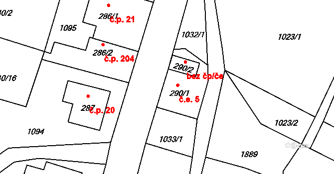 Hřebečná 5, Abertamy na parcele st. 290/1 v KÚ Hřebečná, Katastrální mapa