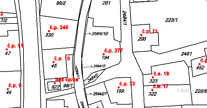 Pernink 277 na parcele st. 194 v KÚ Pernink, Katastrální mapa