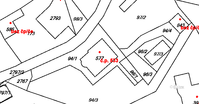 Lučany nad Nisou 533 na parcele st. 577 v KÚ Lučany nad Nisou, Katastrální mapa