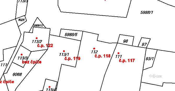 Kamenice 118 na parcele st. 112 v KÚ Kamenice u Jihlavy, Katastrální mapa