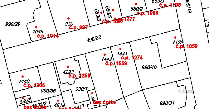 Nymburk 1559 na parcele st. 1442 v KÚ Nymburk, Katastrální mapa