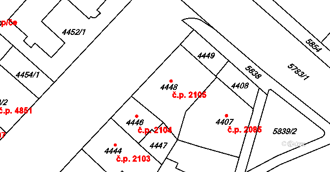 Jihlava 2105 na parcele st. 4448 v KÚ Jihlava, Katastrální mapa
