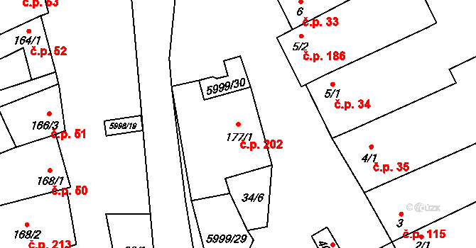 Javorník 202 na parcele st. 177/1 v KÚ Javorník nad Veličkou, Katastrální mapa