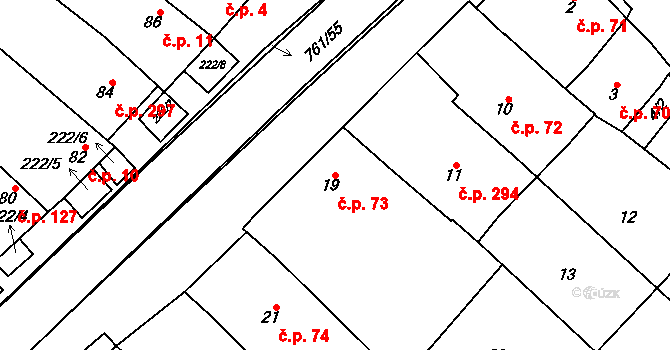 Zarazice 73, Veselí nad Moravou na parcele st. 19 v KÚ Zarazice, Katastrální mapa
