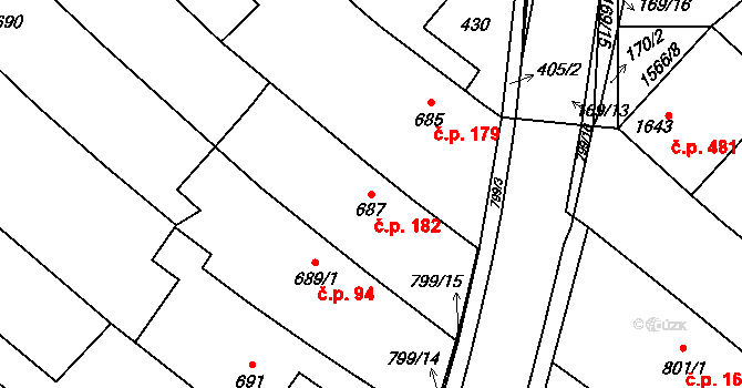 Lidéřovice 182, Vnorovy na parcele st. 687 v KÚ Lidéřovice na Moravě, Katastrální mapa