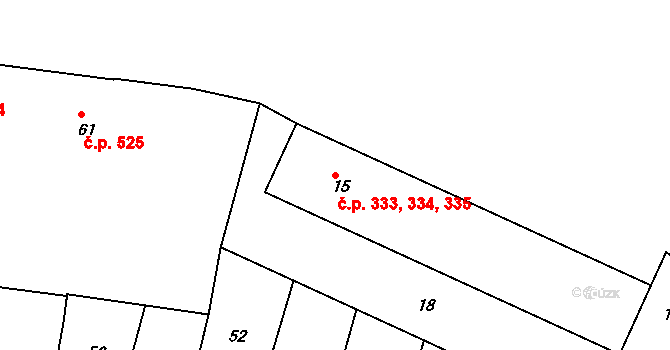Slavkov u Brna 333,334,335 na parcele st. 15 v KÚ Slavkov u Brna, Katastrální mapa