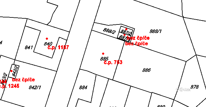 Děčín II-Nové Město 753, Děčín na parcele st. 885 v KÚ Děčín, Katastrální mapa