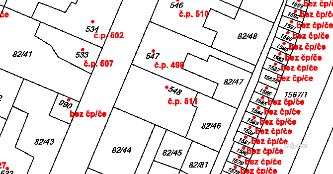 Rozdělov 511, Kladno na parcele st. 548 v KÚ Rozdělov, Katastrální mapa