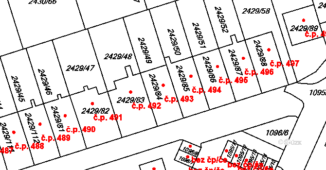 Dačice V 493, Dačice na parcele st. 2429/84 v KÚ Dačice, Katastrální mapa