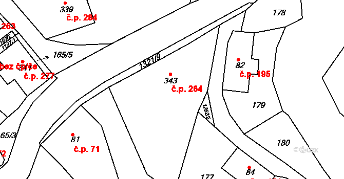Hejnice 264 na parcele st. 343 v KÚ Hejnice, Katastrální mapa
