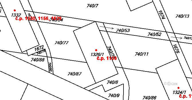 Blansko 1158 na parcele st. 1326/1 v KÚ Blansko, Katastrální mapa