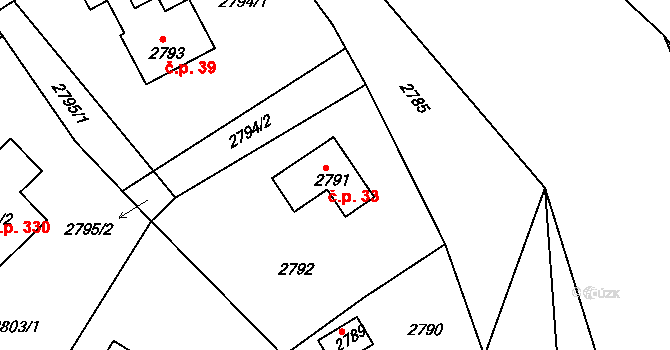Třanovice 33 na parcele st. 2791 v KÚ Třanovice, Katastrální mapa