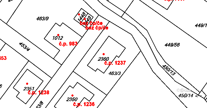 Třebechovice pod Orebem 1237 na parcele st. 2360 v KÚ Třebechovice pod Orebem, Katastrální mapa