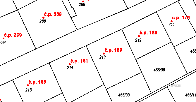 Broumy 189 na parcele st. 213 v KÚ Broumy, Katastrální mapa