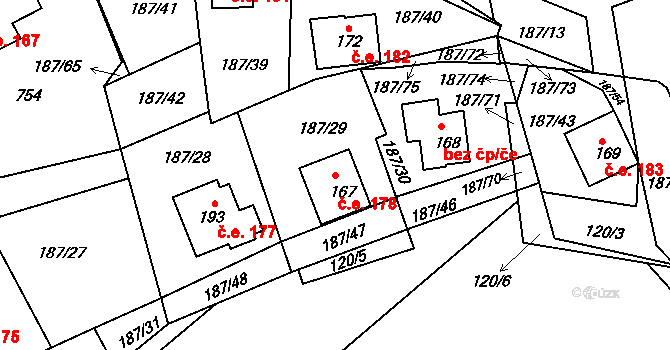 Voltýřov 178, Klučenice na parcele st. 167 v KÚ Voltýřov, Katastrální mapa