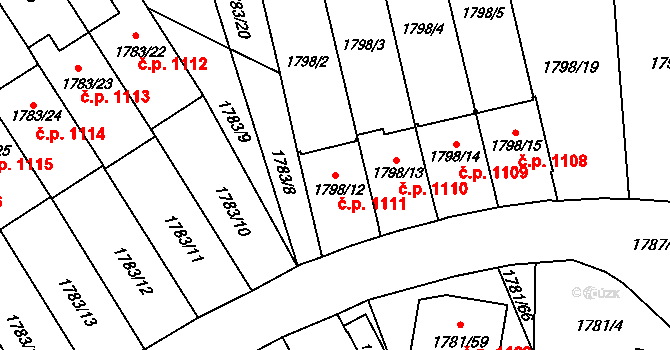 Jilemnice 1111 na parcele st. 1798/12 v KÚ Jilemnice, Katastrální mapa