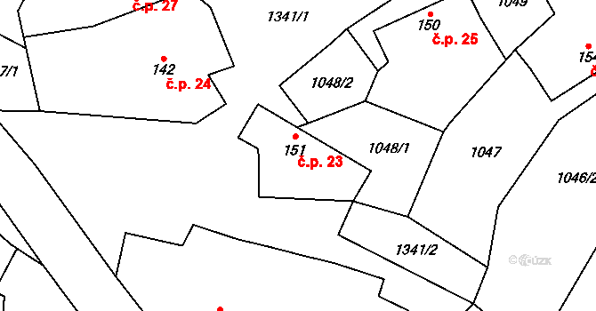 Podhorní Újezd 23, Podhorní Újezd a Vojice na parcele st. 151 v KÚ Podhorní Újezd, Katastrální mapa