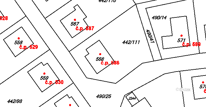 Solanec pod Soláněm 586, Hutisko-Solanec na parcele st. 568 v KÚ Solanec pod Soláněm, Katastrální mapa