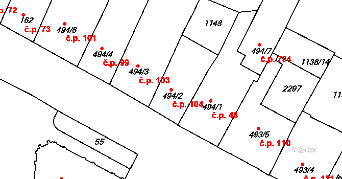 Valdické Předměstí 104, Jičín na parcele st. 494/2 v KÚ Jičín, Katastrální mapa