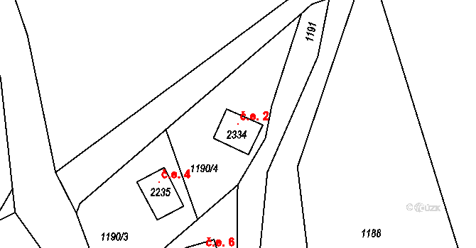 Byšičky 2, Lysá nad Labem na parcele st. 2334 v KÚ Lysá nad Labem, Katastrální mapa