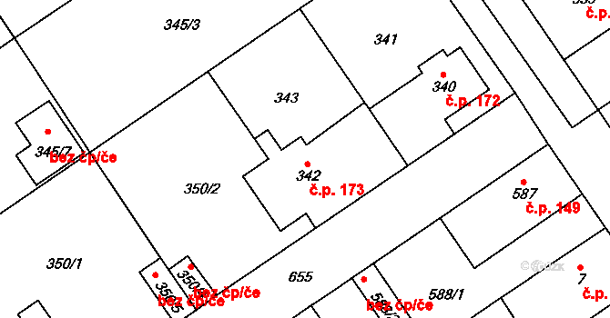 Třebestovice 173 na parcele st. 342 v KÚ Třebestovice, Katastrální mapa