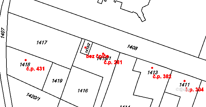 Skřečoň 281, Bohumín na parcele st. 1415/1 v KÚ Skřečoň, Katastrální mapa
