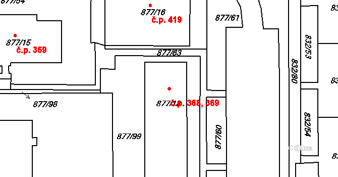 Děčín XXXII-Boletice nad Labem 368,369, Děčín na parcele st. 877/18 v KÚ Boletice nad Labem, Katastrální mapa