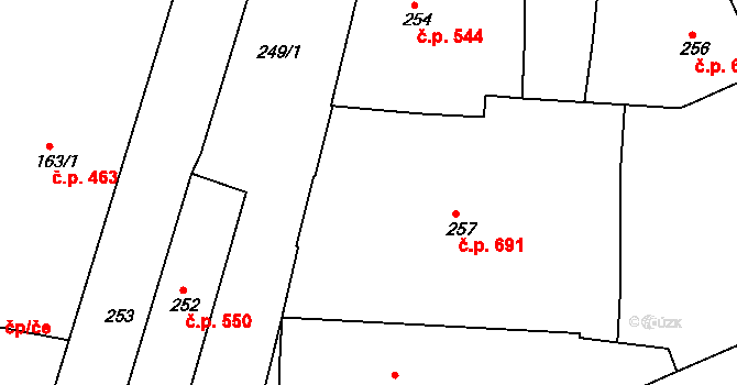 Brno-město 691, Brno na parcele st. 257 v KÚ Město Brno, Katastrální mapa