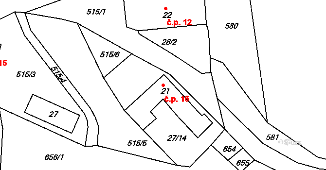 Řemenov 16, Olešná na parcele st. 21 v KÚ Řemenov, Katastrální mapa