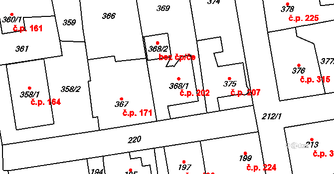 Dolní Rychnov 202 na parcele st. 368/1 v KÚ Dolní Rychnov, Katastrální mapa