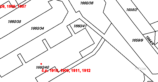 Turnov 1909,1910,1911,1912 na parcele st. 1660/40 v KÚ Turnov, Katastrální mapa