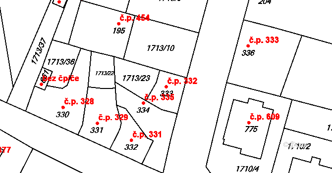 Lomnice nad Lužnicí 332 na parcele st. 333 v KÚ Lomnice nad Lužnicí, Katastrální mapa