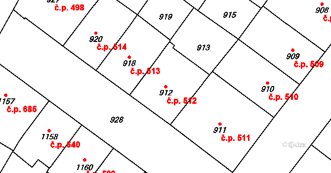 Vršovice 512, Praha na parcele st. 912 v KÚ Vršovice, Katastrální mapa