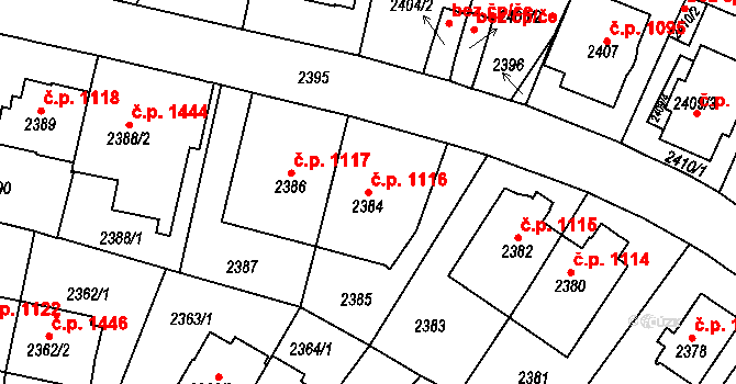 Vršovice 1116, Praha na parcele st. 2384 v KÚ Vršovice, Katastrální mapa