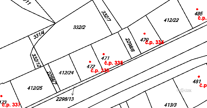 Rožmitál pod Třemšínem 335 na parcele st. 471 v KÚ Rožmitál pod Třemšínem, Katastrální mapa