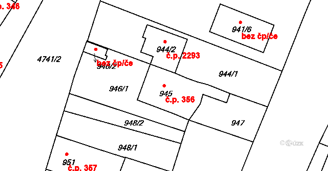 České Budějovice 3 356, České Budějovice na parcele st. 945 v KÚ České Budějovice 3, Katastrální mapa