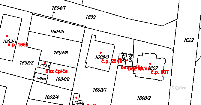 Česká Lípa 2546 na parcele st. 1608/3 v KÚ Česká Lípa, Katastrální mapa
