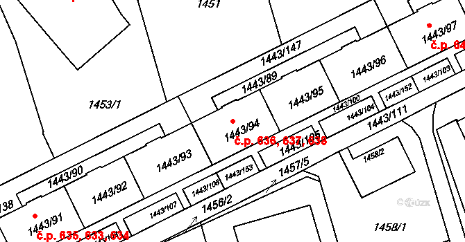 Liberec XIV-Ruprechtice 636,637,638, Liberec na parcele st. 1443/94 v KÚ Ruprechtice, Katastrální mapa