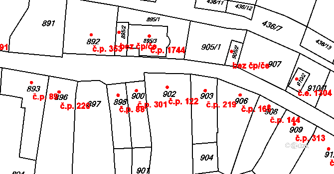 Kuřim 122 na parcele st. 902 v KÚ Kuřim, Katastrální mapa