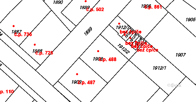 Pečky 488 na parcele st. 1908 v KÚ Pečky, Katastrální mapa