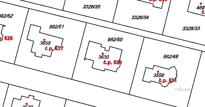 Ostrovské Předměstí 529, Lanškroun na parcele st. 3630 v KÚ Lanškroun, Katastrální mapa
