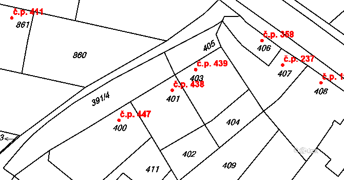 Týnec nad Labem 438 na parcele st. 401 v KÚ Týnec nad Labem, Katastrální mapa
