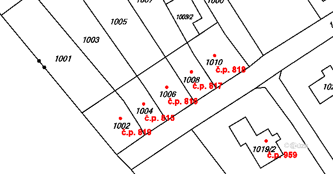 Šluknov 816 na parcele st. 1006 v KÚ Šluknov, Katastrální mapa